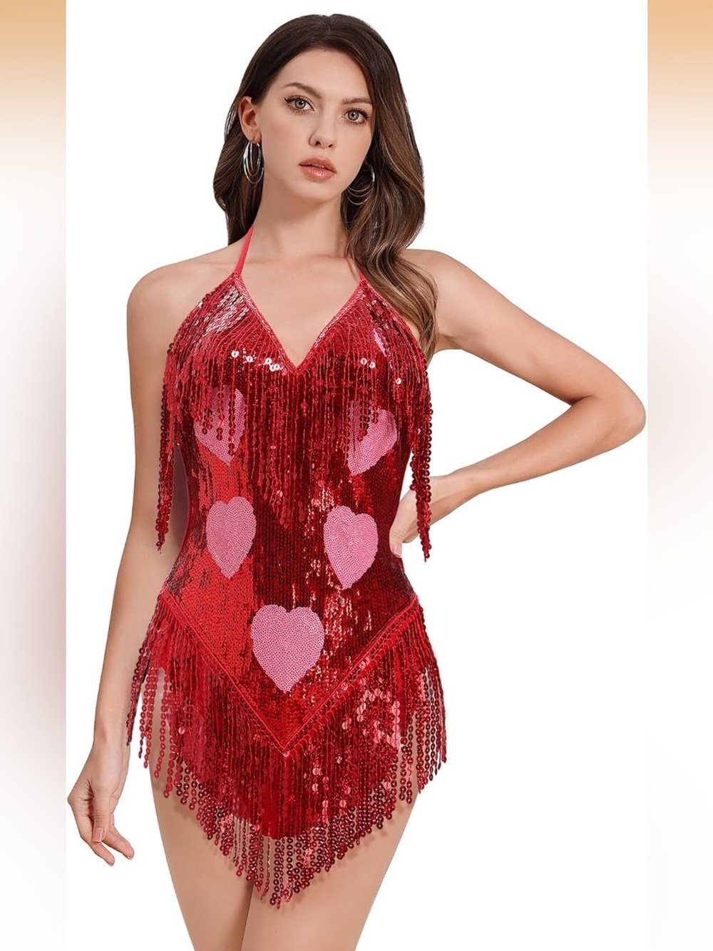 WEMEK Sequin Sparkle Stars Fringes Bodysuit Leotard Rave Outfit for Women